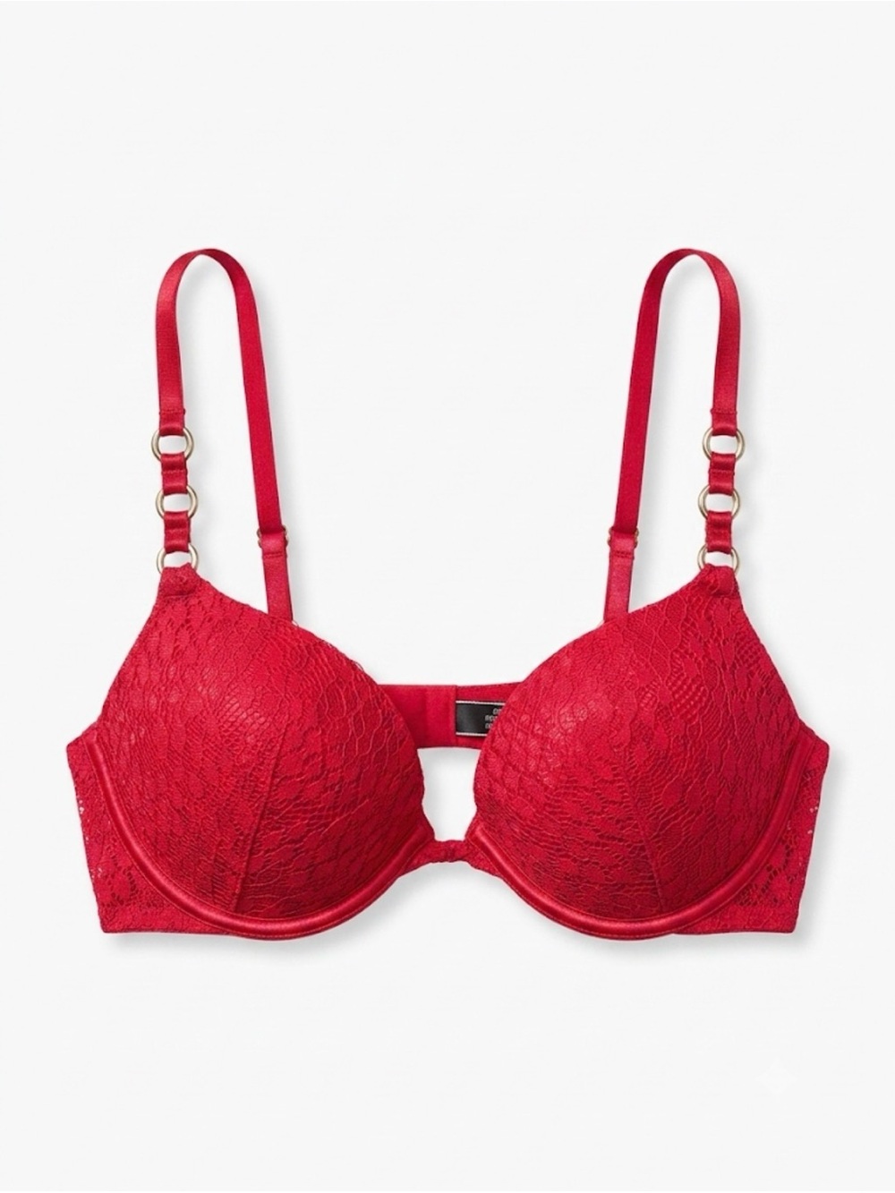 Victoria's Secret Red Lace Push-Up Bra with Gold Rings